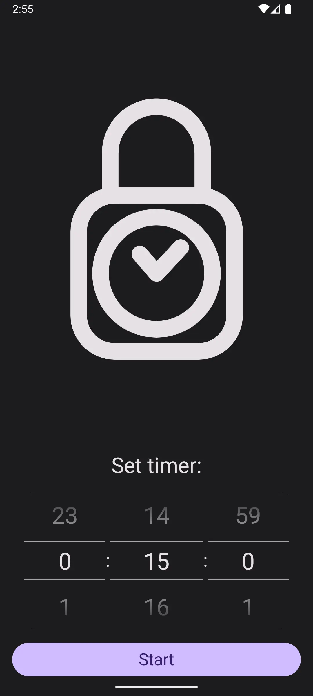 Lockie timer setup screen